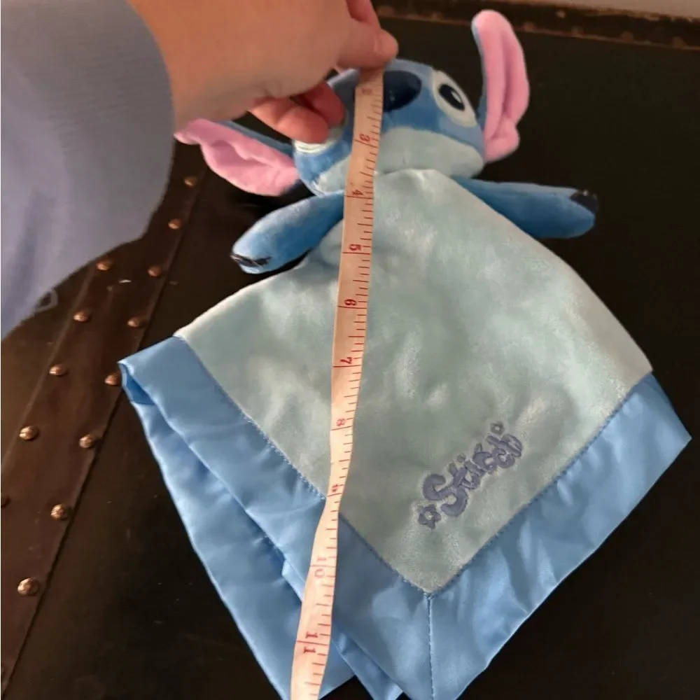 Disney Baby Blue Stitch Plush Lovey Security Blanket Satin Trim 14
